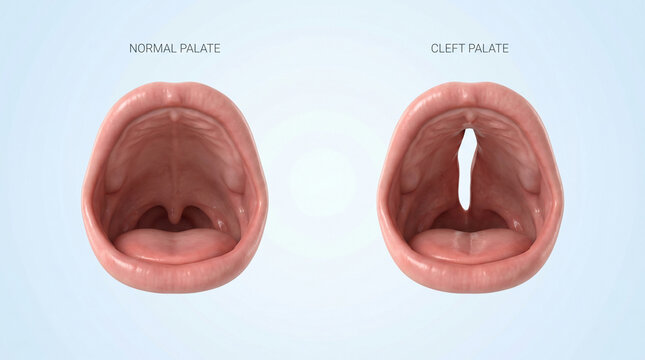 3D Medical Illustration of Normal Palate vs Cleft Palate Anatomy