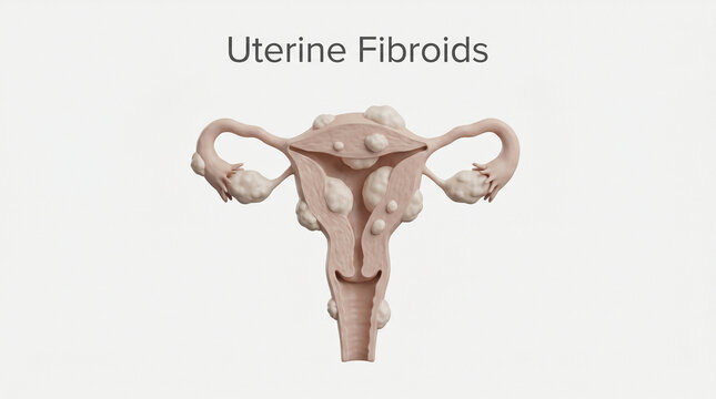 Uterus cross-section showing multiple benign muscular fibroid tumors.