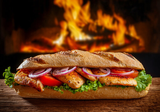 Bocadillo de pollo con lechuga y tomate