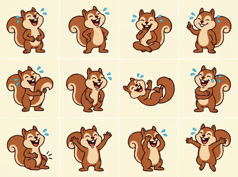 Cartoon Squirrels in Various Poses.