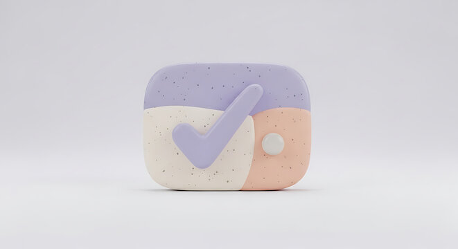 Matte ceramic checkout button with speckled texture and checkmark