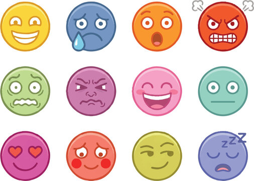 Collection of various colorful emoticon faces.