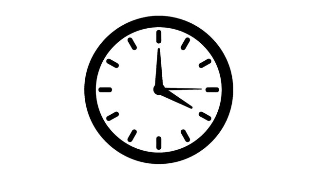 Vector illustration of black and white clock icon showing four oclock on a transparent background
