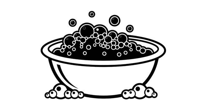 Vector illustration of vector illustration of a wash basin filled with soapy water and bubbles on a transparent background