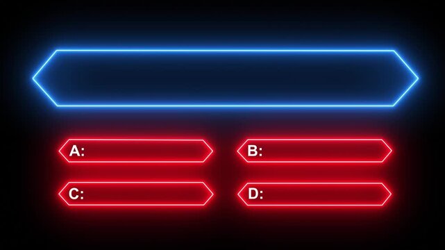 Interactive quiz neon line animation with multiple choice options on black background for challenge game template.