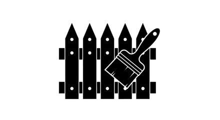 Obraz premium Vector illustration of fence painting icon, wooden picket fence with a paintbrush on a transparent background