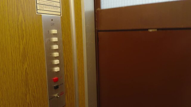 Vintage Passenger Elevator Control Panel With Buttons . Retro Lift Interior System In Residential Building