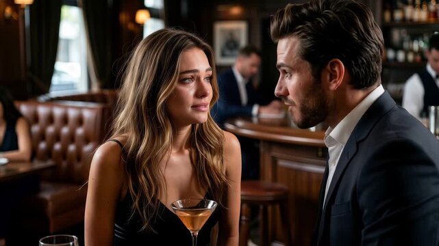 young couple arguing in a bar