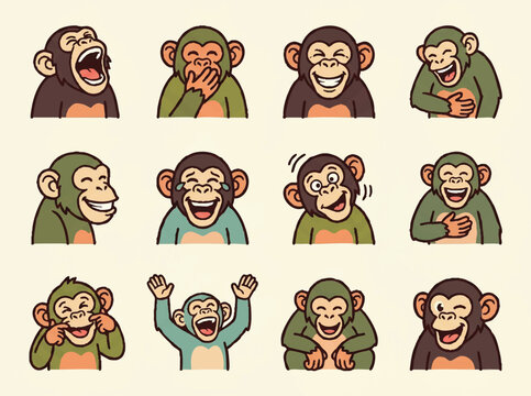 Collection of monkey faces and expressions.