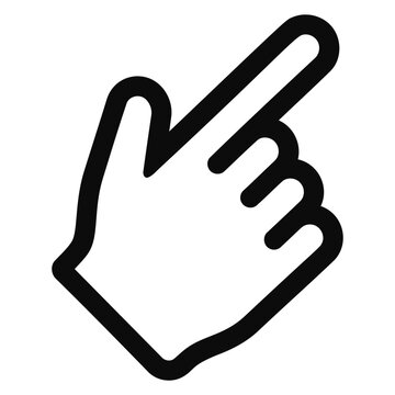 Black outline hand icon with index finger pointing diagonally up to the right