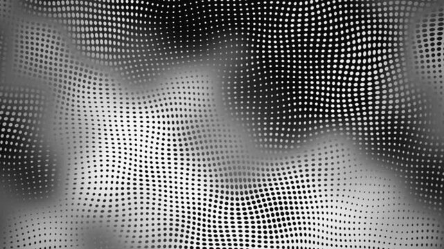 Abstract black and white wavy halftone dot pattern background, looping minimal motion graphic texture