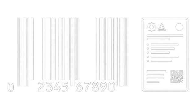 Barcode with QR code and icons on white background