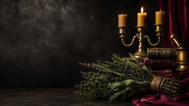 Christmas, candle, decoration aesthetic flat lay composition on a soft neutral background