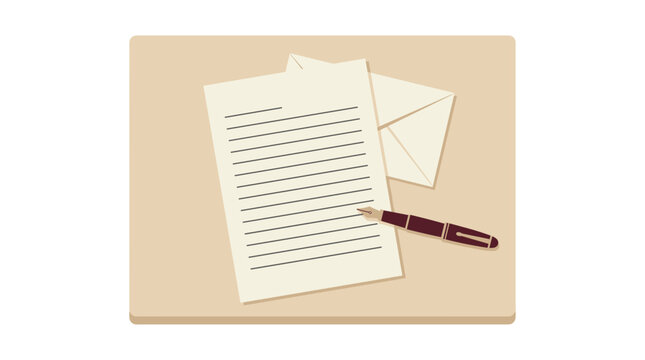 Vintage Fountain Pen and Letter on a Desk with Envelope