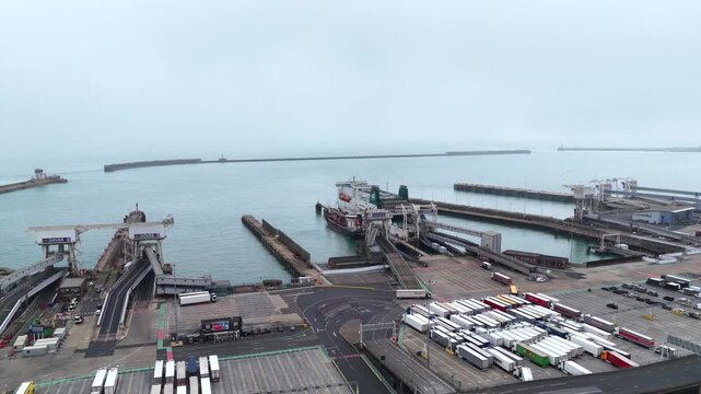 Ferry Loading at Port of Dover Aerial 4K