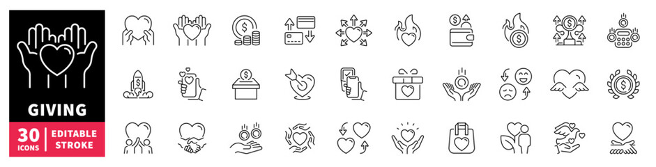 Obraz premium Collection of icons representing charity, donation, and financial support concepts