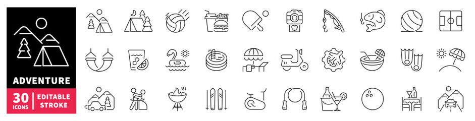 Collection of adventure and leisure activity icons for outdoor and travel themes © Jocelyn_Flores