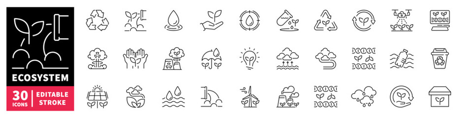 Fototapeta premium Collection of ecosystem and sustainability icons for environmental protection and green technology