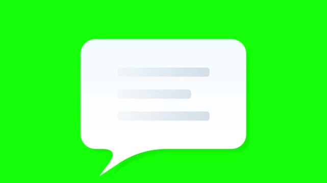 Animated white speech bubble icon on chroma key green screen background