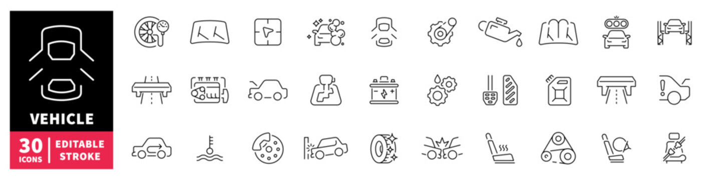 Collection of car maintenance and repair icons with editable stroke
