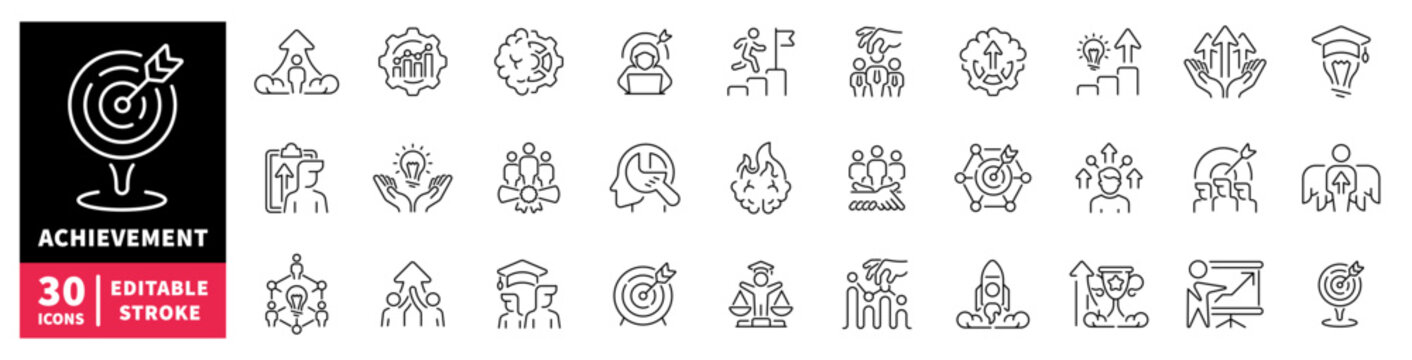 Collection of achievement and success icons representing business growth and goals