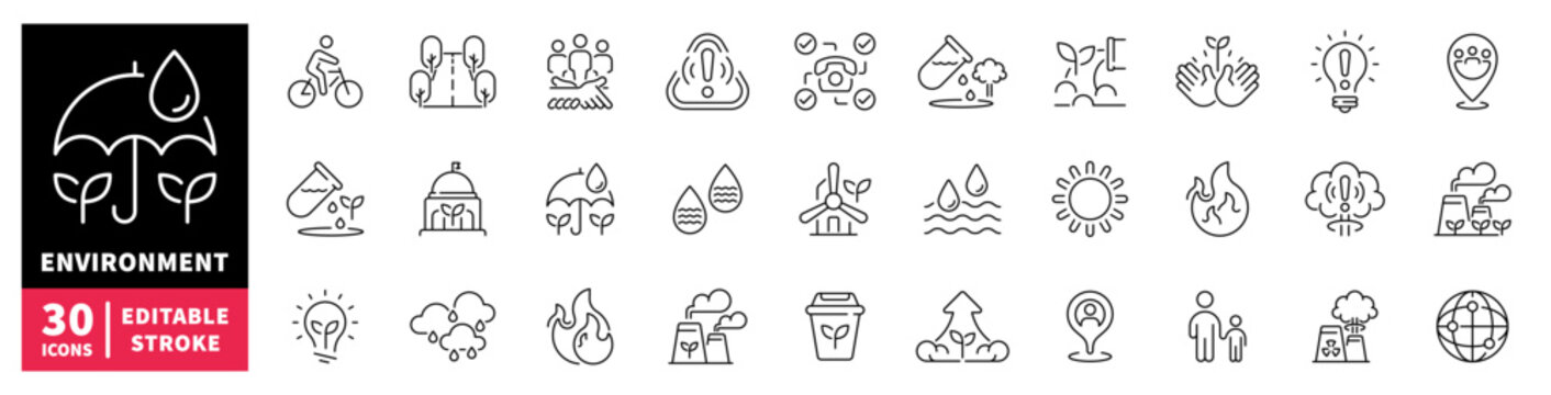 Collection of environmental protection and sustainability icons