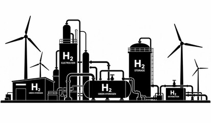 Fototapeta premium Hydrogen fuel cell power plant, industrial energy production, renewable energy, hydrogen production facility, sustainable power generation