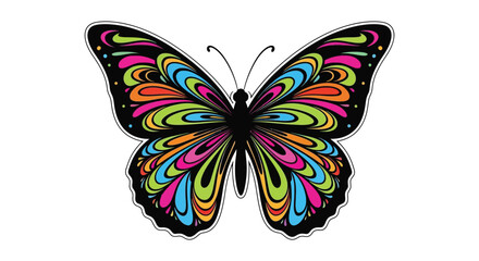 Colorful butterfly illustration with swirling patterns a black silhouette © MdShifulIslam