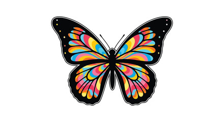 Colorful butterfly illustration with vibrant wings a black silhouette © MdShifulIslam