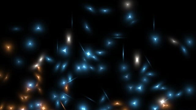 Abstract orange and blue glowing particle explosion on black background
