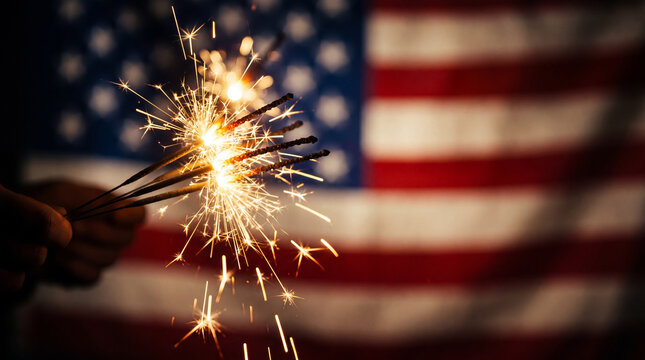 Bright sparklers held against a blurred background representing national celebration and festivity
