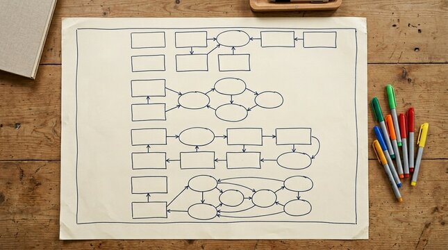Strategy Map Canvas with Colored Markers on Table for Business Planning Concept