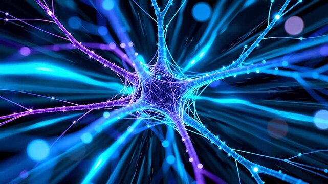 Neuron cell structure with glowing connections