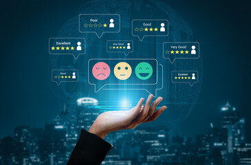 Hand Holding Feedback Icons Representing Customer Experience Ratings and Satisfaction Metrics in a...