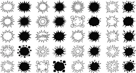 Explosion patterns and starburst shapes black and white vector illustration © Abdullah