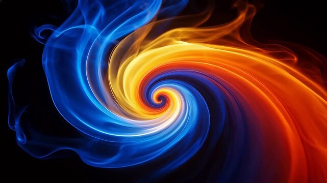 Abstract swirl of blue and orange smoke