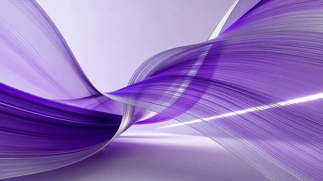 Abstract flowing purple and silver ribbons