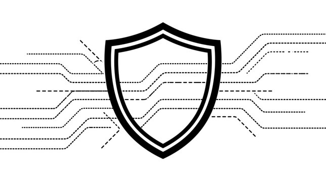 Cyber security shield icon with digital circuit lines