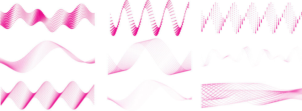 Collection of purple wave patterns and graphs for design and technology concepts