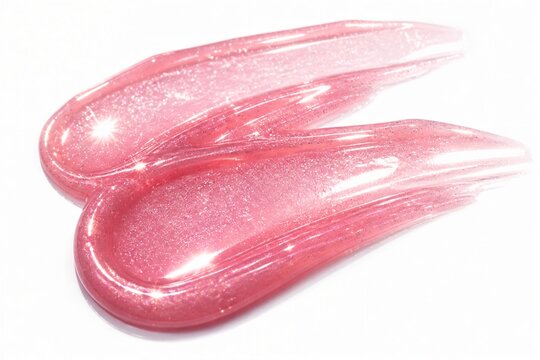 Glossy pink liquid with shimmering particles glows softly. It spreads in smooth, elegant swaths against pure white background. The texture looks luxurious, inviting, and highly desirable