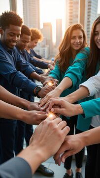Diverse Business Teams United by Connected Hands