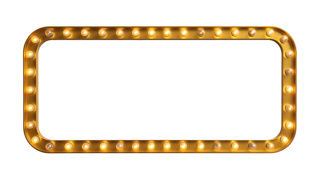 Rectangular golden marquee light frame featuring a glowing border with exposed vintage bulbs ideal for signage design&nbsp;
