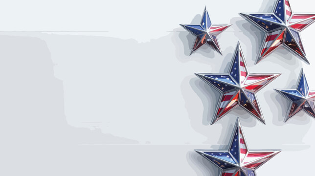 Chrome stars with US flag reflection. Patriotic metallic elements on white background. Vector illustration