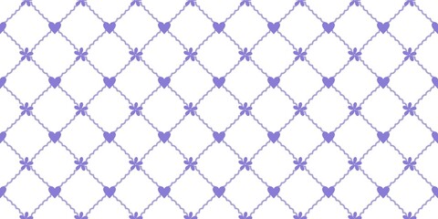 A deep indigo purple wavy diamond grid pattern decorated with cute miniature hearts is striking for modern fabric prints. © MDC