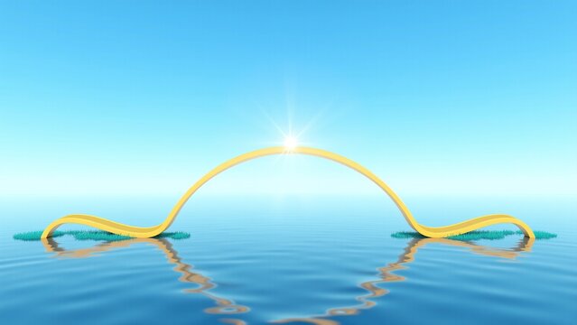 Optimistic Yellow Arches Over Calm Blue Water Horizon