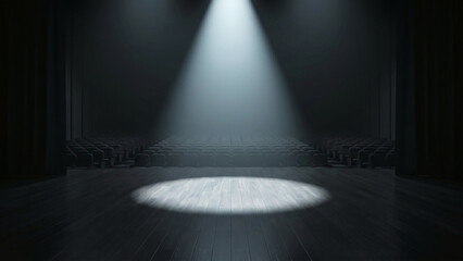 Obraz premium Empty theater stage with luminous spotlight shining down symbolizing achievement opportunity Perfect for presentation event banner background poster