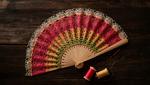 Traditional Paraguayan, lace, abanico, hand fan, paraguay, craft, rustic background, textile, handmade, artisan, south america, souvenir,