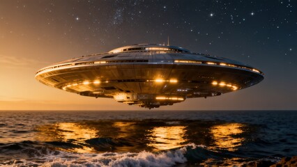 Fototapeta premium UFO over ocean at night