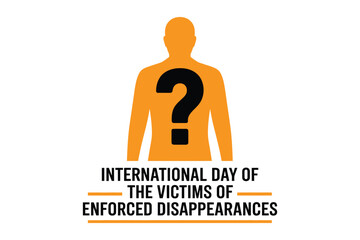 Fototapeta premium International day of the victims of enforced disappearances, conceptual illustration with orange human silhouette and black question mark isolated on white background