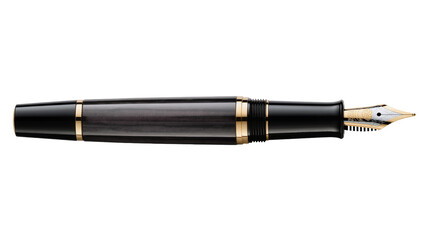 Fototapeta premium Isolated elegant black fountain pen with golden accents and sophisticated decorative nib for writing
